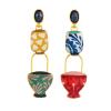 Boucles d'oreilles pointes Taratata Bijoux Cannelle Métal, résines colorées dont les motifs sont peints à la main, perles en verre