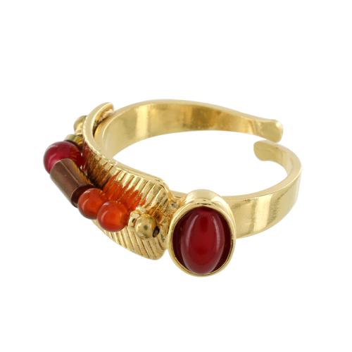 Bague réglable Taratata Bijoux Orient en métal doré avec perles en verre et Cornaline.