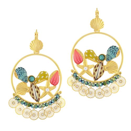 Boucles d'oreilles dormeuse Taratata Bijoux Archipel Métal, résines colorées dont les motifs sont peints à la main, perles en verre, strass, quartz teinté