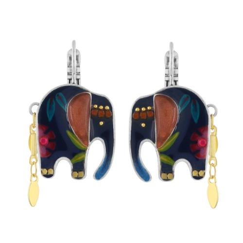 Boucles d'oreilles dormeuses Taratata Bijoux Papong éléphant avec perles en verre.