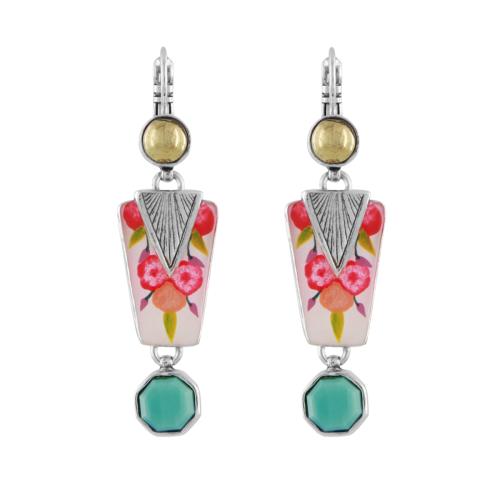 Boucles d'oreilles dormeuses Taratata Bijoux Tequila Métal, résines colorées dont les motifs sont peints à la main, perles en verre