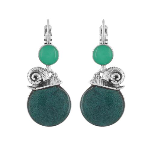 Boucles d'oreilles dormeuses Taratata Bijoux Green en métal, résine colorée peinte à la main, poudre de mica