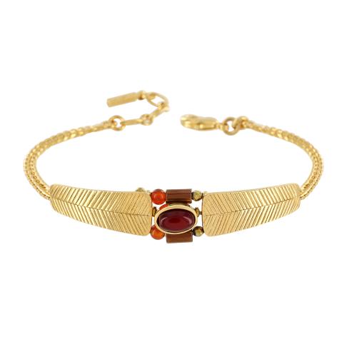 Bracelet ajustable Taratata Bijoux Orient en métal doré avec perles en verre et Cornaline.