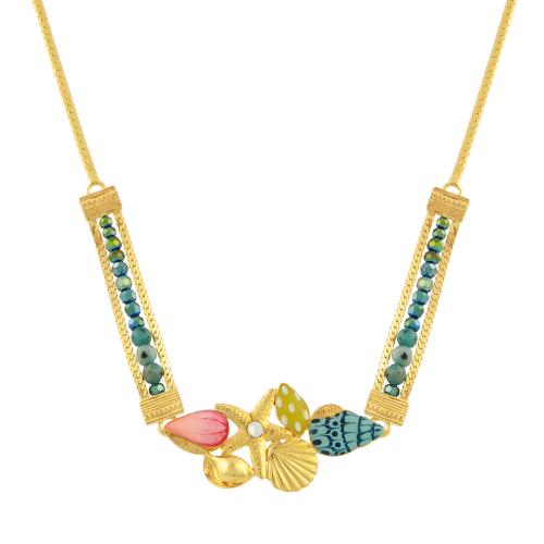 Collier Taratata Bijoux Archipel Métal, résines colorées dont les motifs sont peints à la main, perles en verre, strass, quartz teinté