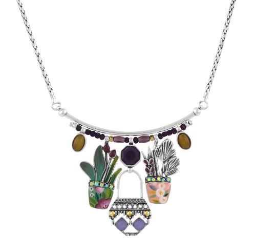 Collier Taratata Bijoux Ciboulette  Métal, résines colorées dont les motifs sont peints à la main, strass, perles en verre, chaîne de strass