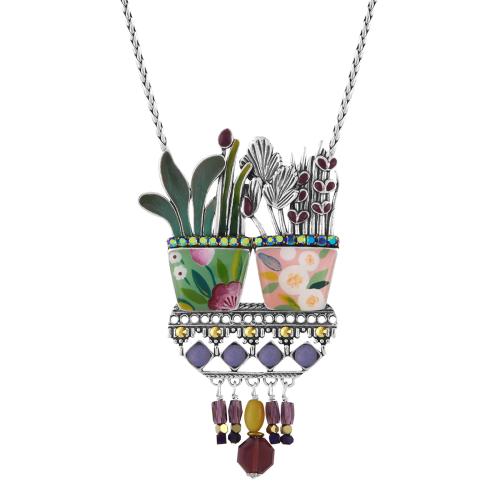 Collier Taratata Bijoux Ciboulette Métal, résines colorées dont les motifs sont peints à la main, strass, perles en verre, chaîne de strass