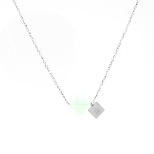 Collier Zag Bijoux croix  facettée vert léger
