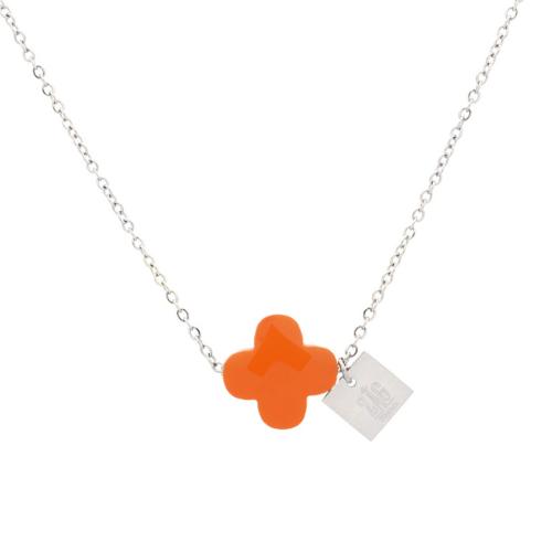 Collier Zag Bijoux croix  facettée orange