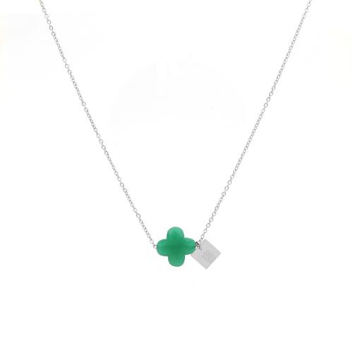 Collier Zag Bijoux croix  facettée verte